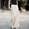 Pantalones Anchos de Algodón y Lino de Cintura Alta para Mujer, Nueva Colección Primavera, Verano y Otoño, Corte Recto, Color Sólido, Corte Holgado, Versátiles, Adelgazantes, Pantalones Casuales
