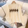 Top Jacquard Patchwork Diamante Bloque de Color Estilo Academia Coreana Suéter de Punto Holgado Cuello Redondo Prendas para Vestir en Capas Suéter Mujer
