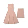 Estilo Transparente y Atractivo Vestido de Línea A Rayado Hueco Transparente para Mujer, Nuevo Modelo de Verano con Escote en U Amplio, Falda Acampanada de Punto que Ceñe la Cintura, Vestido Corto