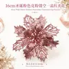 Venta al por mayor transfronteriza del fabricante Accesorios de decoración para coronas de árbol de Navidad 16 cm Navidad Rosa Dorado Brillo Flor de Nochebuena Hueca Decoración
