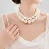 Estilo Retro de Corte Europeo y Americano Collar Choker Grande de Perlas de Color Cálido de Alta Calidad Collar de Moda de Doble Capa Cadena para Clavícula