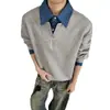 Sudadera de cuello alto tipo polo, de estilo retro, moderna, con look de dos piezas y patchwork, para hombres y mujeres, colección otoño 2026, corte holgado, casual y versátil, para parejas
