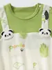 Ropa de Bebé de Algodón de Seda Helada Estilo Nuevo de Verano, Mameluco de Manga Corta con Diseño de Panda de Dos Piezas Falsas, Moderno para Salidas