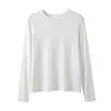 Camiseta interior de punto de lana Tencel estilo coreano para mujer, otoño, cuello redondo, manga larga, simple y básica, ligeramente ajustada