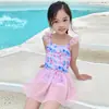 Maiô Infantil para Meninas, Modelo Peça Única com Saia e Alças, Esportivo e Casual, Adequado para Fontes Termais, Alta Elasticidade, Respirável, Estilo Pequena Princesa