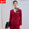 Nueva colección de otoño: atuendo formal profesional para profesores y presentadores, trajes elegantes, vestidos y trajes rojos para mujer
