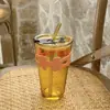 Celebridad de Internet Taza de Bambú de Aspecto Elegante con Tapa y Pajita Vaso de Vidrio para Agua Taza de Café para Oficina Hogar Taza de Agua de Recuerdo