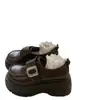 Zapatos de Cuero Estilo Británico con Hebilla Cuadrada para Mujer, Nueva Moda Primavera 2026 Versátiles de Velcro Suela Gruesa Mocasines Franceses