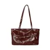 Bolsa tote em couro encerado, grande capacidade, bolsa de ombro feminina para o outono, bolsa de ombro para o trabalho, bolsa de outono 2026, material PU, para o trajeto
