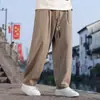 Pantalones Casuales de Color Sólido para Hombre Estilo Chino Nuevo Otoño 2026, Talla Grande, Corte Holgado, Cordón en la Cintura Tejido, Pantalones de Pierna Recta, Pantalones Harem