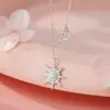 Collar de Estrella de Ocho Puntas y Luna de Plata de Ley S925 Colorido Soñador Retro Cadena de Clavícula Exquisita de Nicho Europea y Americana Diaria Dropshipping