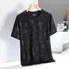 Camiseta Masculina de Seda Gelada Manga Curta 2026 Verão Nova Estampa Gola Redonda Tendência Secagem Rápida Fina Roupa Esportiva Top