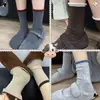 Calcetines Color Café para Mujer, Calcetines de Invierno de Media Pantorrilla, Calcetines Largos Estilo Coreano con Borde Enrollado, Calcetines Gruesos de Lana Calientes tipo Slouch para Combinar con Botas de Nieve