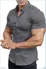 2026 Camisa de Manga Corta de Color Sólido de Verano para Hombre, Transpirable, Ajuste Delgado, para Músculo, Ropa Casual para Hombre, Transfronteriza Europea y Americana