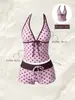 Coleção Americana Retrô Bolinhas Color Block Decote Halter Maiô Duas Peças para Mulheres, Emagrecedor e Valorizador, Roupa de Banho para Férias na Praia para Mulheres