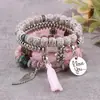 Moda Bohemio Joyería para Mujer Colgante de Alas con Borlas Te Amo Pulsera de Cuentas Multicapa con Borlas Set