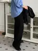 Pantalones Minimalistas Juveniles y Energéticos Asclo&Qiao con Pliegues Fluidos y Piernas Rectas Hasta el Suelo, Pantalones Casuales de Pierna Ancha para Primavera