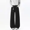 Pantalones casuales de algodón puro estilo americano para hombre, pantalones negros rectos holgados para primavera y otoño, pantalones de trabajo de pierna ancha modernos y elegantes para hombre