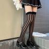 Meias Longas pretas com Listras Verticais em Jacquard de Seda Elástica Estilo Japonês Street Style Uniforme JK Sobre o Joelho Sexy de Seda