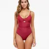 Amazon Transfronterizo Nuevo Traje de Baño de una Pieza para Mujer Sexy Color Sólido Cuello en V Cubre Vientre Ajustado Traje de Baño Triángulo