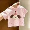 Camiseta Estampada de Manga Curta Nova para Meninas 2026, Blusa Redonda de Verão Estilo Chinês Cartoon Nova para Bebê, Camiseta da Moda para Crianças