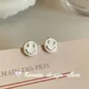 Brincos Minimalistas Estilo Coreano Prata de Lei S925 Redondo Resina Rosto Sorridente Tachas Estilo Ins Design de Nicho para Mulheres