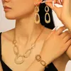 Conjunto de Joyería Metálica Geométrica Hueca Más Vendido Transfronterizo, Pendientes Ovalados Simples y Elegantes, Collar y Pulsera Juego de Tres Piezas
