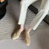 Mocassins Femininos Chuyuji de Bico Redondo, com Solado Macio e Fivela de Franja, Versáteis Estilo Coreano, Baixo Salto, Slip-On