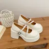 Zapatos de cuero retro estilo británico con tacón grueso negro para mujer, nuevos zapatos Mary Jane versátiles para aumentar la altura para mujeres petite, verano 2026