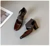 Versión de Piel de Vaca~Nuevas Sandalias de Tacón Alto Estilo Ballet con Punta Cerrada para Mujer, Zapatos Mary Jane Retro de Correa Cruzada con Tacón Grueso para el Trabajo