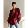 2026 Nova Moda Feminina Europeia e Americana Gola V Babado Cor Sólida Manga Longa Versátil Camisa