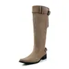 Botas Holgadas para Mujer con Hebilla de Gamuza, Botas Largas de Pierna Ancha, Nuevo Estilo de Otoño, Punta Cuadrada, Tacón Medio Grueso, Botas por Encima de la Rodilla, Botas de Monta