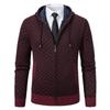 Jaqueta Simples Masculina Amazon Outono e Inverno Europeia e Americana Malha Versátil com Forro de Lã Espessada com Capuz e Zíper