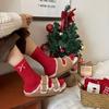 Calcetines Rojos Benmingnian para Mujer Algodón Peinado Dulces Lindos 2025 Año de la Serpiente Nuevos Otoño e Invierno Calcetines de Media Caña Calcetines de Navidad