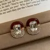 Pendientes de Aguja Plateada con Pétalos Rojos y Borlas de Diamantes, Pendientes Versátiles con Atmósfera de Año Nuevo, Pendientes Vintage para Mujer