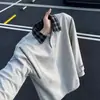 Sudadera con Capucha tipo Polo Patchwork a Cuadros Gris Claro Falsa de Dos Piezas para Hombre Otoño Peso Pesado Hombro Normal Manga Larga Camiseta Capa Interior Camisa Base