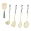 Conjunto de Utensílios de Cozinha de Silicone com Cabo Oco 304, Espátula de Silicone e Concha para Panelas Antiaderentes, Pá de Cozinha com Cabo Curto de Aço