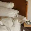 Juego de ropa de cama de cuatro piezas para maternidad e infantil, lino teñido en hilo de grado A, jacquard sin teñir, funda de edredón de algodón lavado, hipoalergénico, transpirable, color natural, algodón y lino