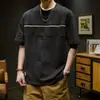 Nueva camiseta de manga corta para hombre de talla grande con cuello redondo de verano, estilo retro americano, patchwork, top casual holgado de media manga para hombre