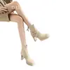 Botines de Tobillo de Tacón Alto Cuadrado de Gamuza Francesa Otoño/Invierno 2026 para Mujer Botas Adelgazantes de Tacón Grueso Cremallera Trasera Botas Western Martin