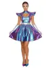 Vestido Cosplay de Astronauta para Halloween Vestido Futurista de Lantejoulas Holográficas Vestido de Robô para Festa Tech