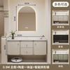 Gabinete de Baño Estilo Pastoral Crema Francesa Lavabo Luz Ambiental Espejo Integrado Tocador de Belleza Lavabo Cerámico Integrado Popular