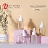 Frasco de patente com veios prateados 30ml transparente fosco ombro reto frasco para líquido de essência frasco de vidro para óleo essencial frasco conta-gotas cilíndrico