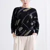 Moda Femenina de Alta Gama Nueva Primavera y Otoño, Holgada, Tallas Grandes, Estampada, Versátil, Tejido de Punto, Camiseta de Manga Larga Issey Miyake