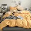 Juego de Cuatro Piezas de Algodón Lavable Suave Súper Suave Color Liso para Dormir Ropa de Cama Juego de Tres Piezas para Dormitorio de Estudiantes Sábana Ajustable Sábana Plana Funda Nórdica Venta al por Mayor