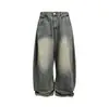 Jeans Vintage Lavados de Pierna Ancha Estilo Americano Retro para Hombres y Mujeres, de Cintura Alta, Holgados, Casuales, de Pierna Recta, hasta el Suelo, Pantalones Curvos