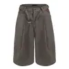 Pantalones Casuales de Pierna Ancha Recta Cortos con Retazos de Espiga Estilo Retro Old Money Corte Limpio para Hombre Primavera y Verano