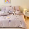 Juego de Cuatro Piezas de Satén de Algodón de Fibra Larga de Alto Hilo, Lujo Ligero, Ropa de Cama de Algodón Puro de Alta Calidad, Tres Fundas de Edredón, Sábana Ajustable 4