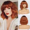 Pelucas Europeas y Americanas Transfronterizas para Mujer, Cabello Corto Rizado, Pelucas Completas Realistas de Cabello Humano, Mechas y Degradado de Cabello Sintético, Venta al por Mayor de Fábrica en Stock