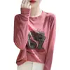 Estampado de carta transfronteriza, nuevo top de manga larga para mujer Otoño e Invierno 2025, camiseta básica de punto versátil